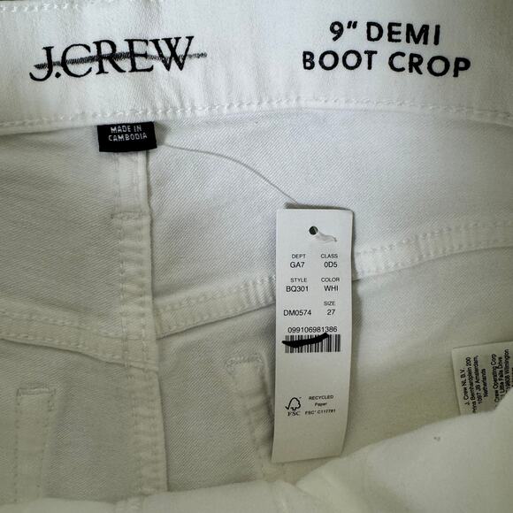 J Crew 9" Demi Boot Crop White Wash Denim Jeans US Women's 27 New - Picture 9 of 10